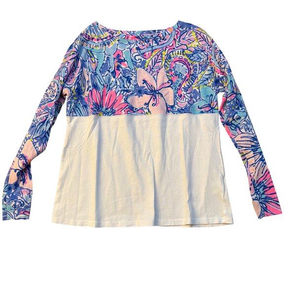 Lilly Pulitzer Girls 8/10 Long Sleeve Floral Print Top In Vibrant Multicolor & W - Picture 1 of 3